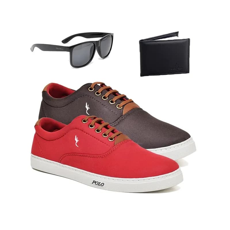 Kit 2 Sapatênis Masculino Casual Leve Polo Blu com Óculos e Carteira