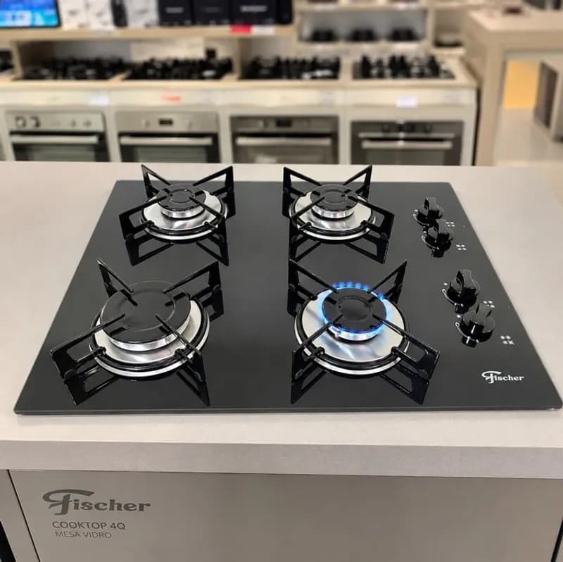 Fischer Cooktop Gás 4 Bocas Mesa Vidro Preta Bivolt 1519-5713