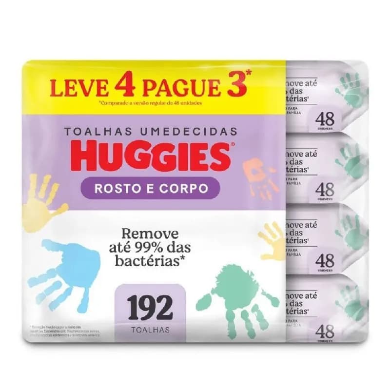 Kit Lenço Umedecido Infantil Huggies Rosto e Corpo 4 Pacotes