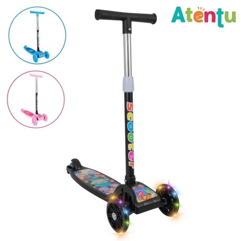 Patinete infantil 3 rodas com led luzes dobrável ajustável