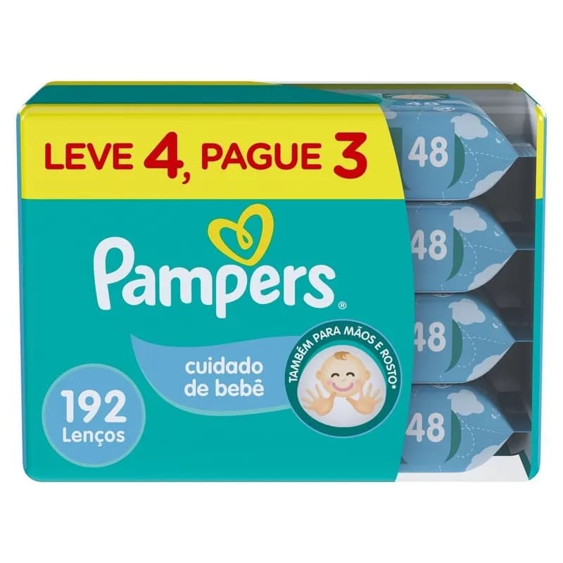 Lenços Umedecidos Pampers Cuidado de Bebê 192 Unidades