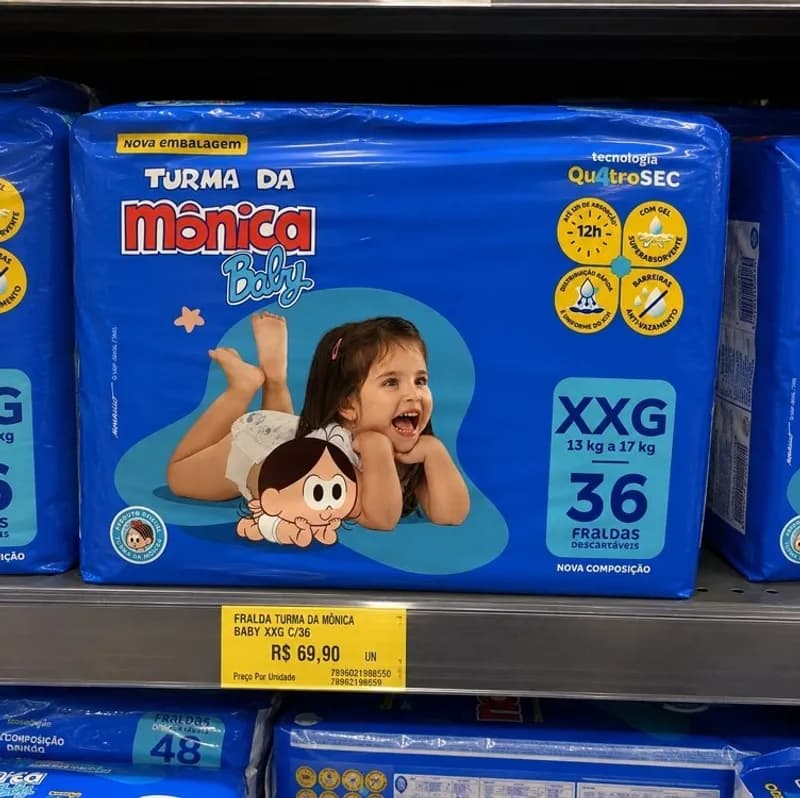 Fralda Turma Da Mônica Baby Mega Xxg 36 Unidades