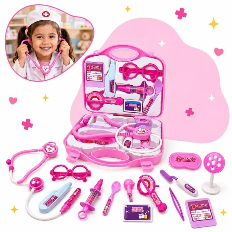 Kit Médico Maleta Brinquedo Infantil Educativo Rosa