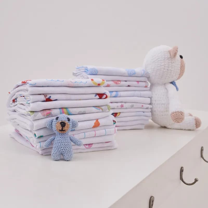 Kit 10 Pano De Boca Fraldinha Luxo Estampada 35x35cm
