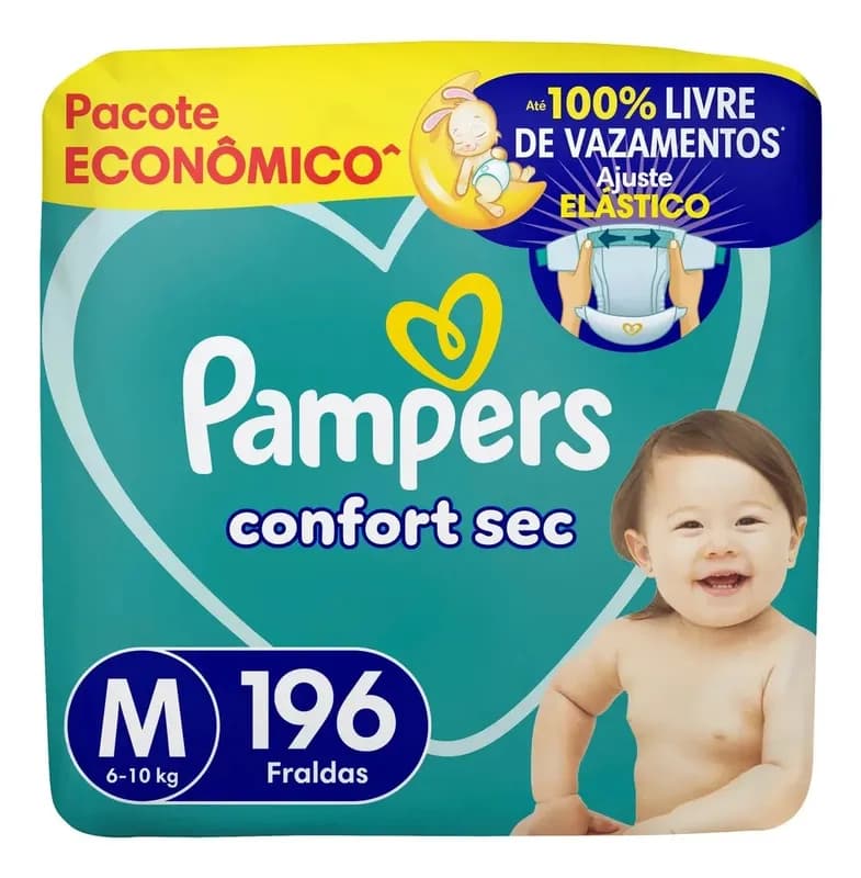 Fralda Pampers Confort Sec M com 196 Unidades