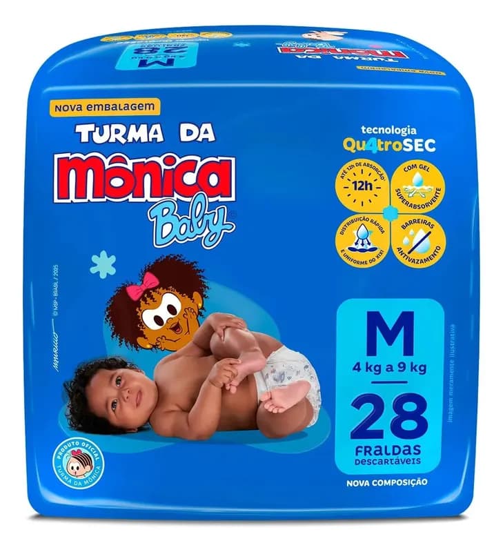 Fralda Turma da Mônica Baby M com 28 Unidades