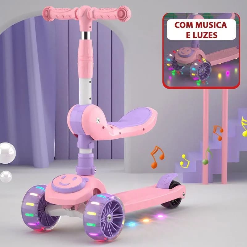Patinete Infantil 3 Rodas De Led Musical Ajustável Dobrável Scooter Crianças Guidão Ajustável