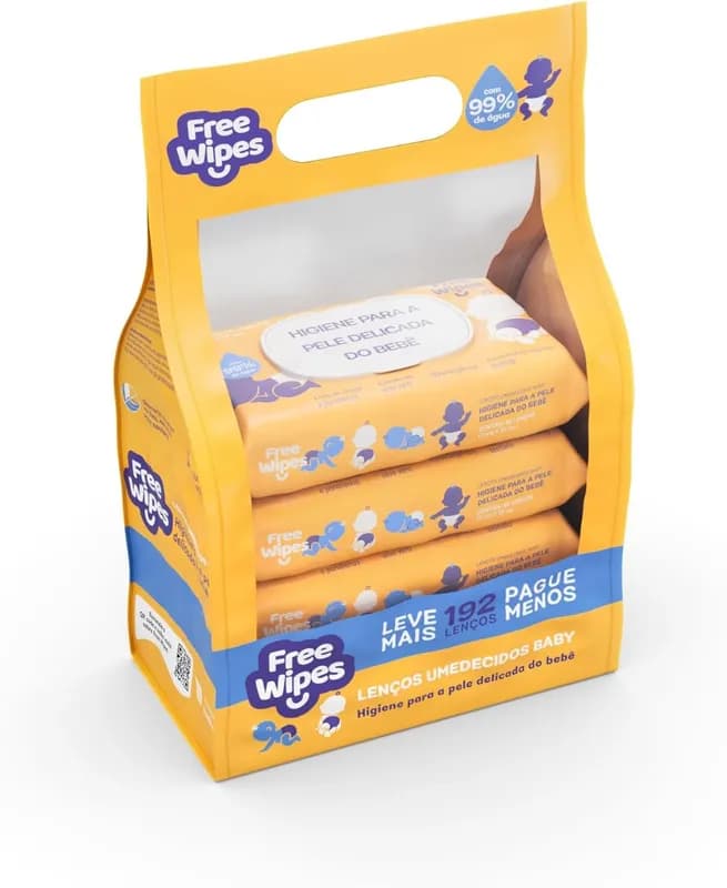Lenços Umedecidos Free Wipes Baby 192 lenços (4 pacotes com 48 Unidades)