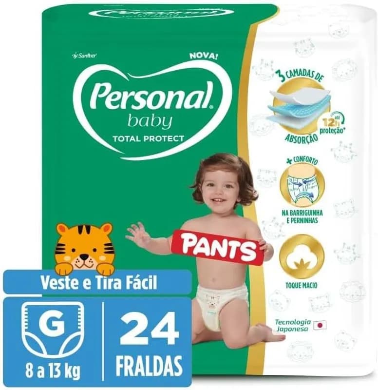 Personal Fralda Baby Total Protect Pants Grande, 24 Unidades