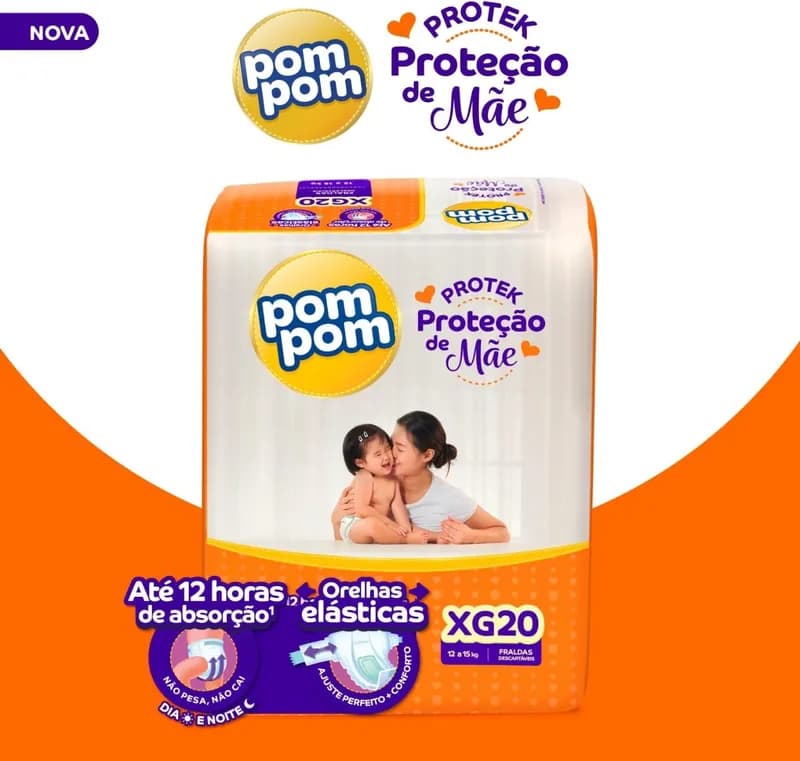 Fralda Pom Pom Protek Proteção de Mãe Mega XG