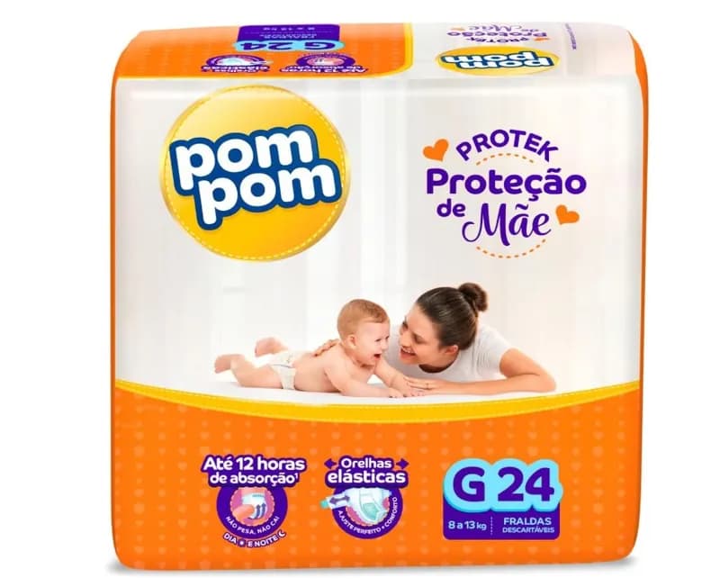Fralda Pom Pom Protek Proteção de Mãe G com 24