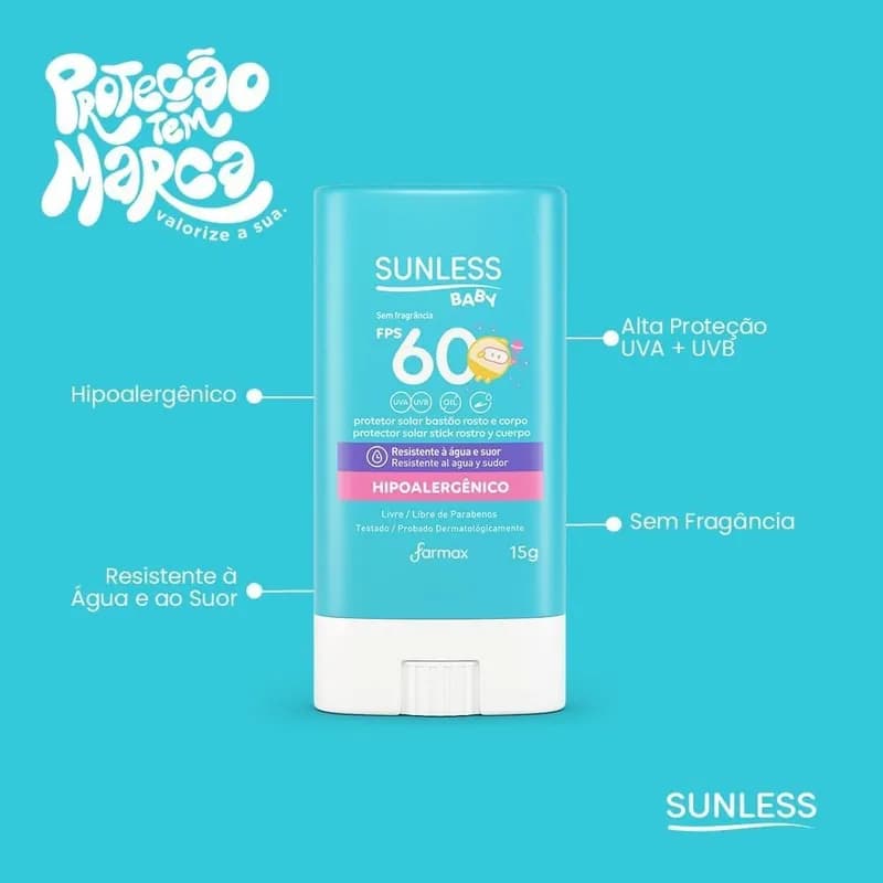 Protetor Solar Infantil Facial Sunless FPS 60 com 15g