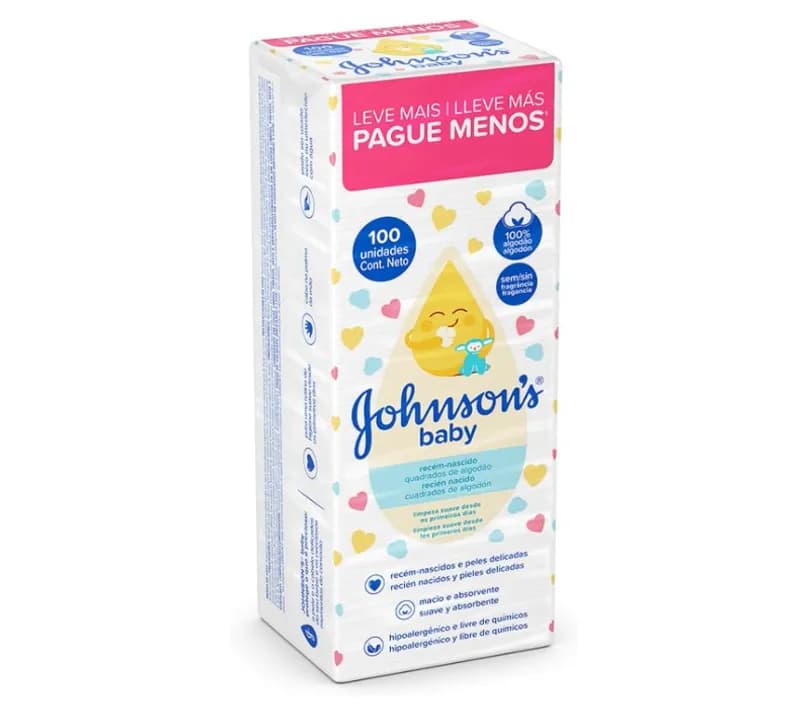 Quadrados de Algodão Recém-Nascido Johnson's Baby