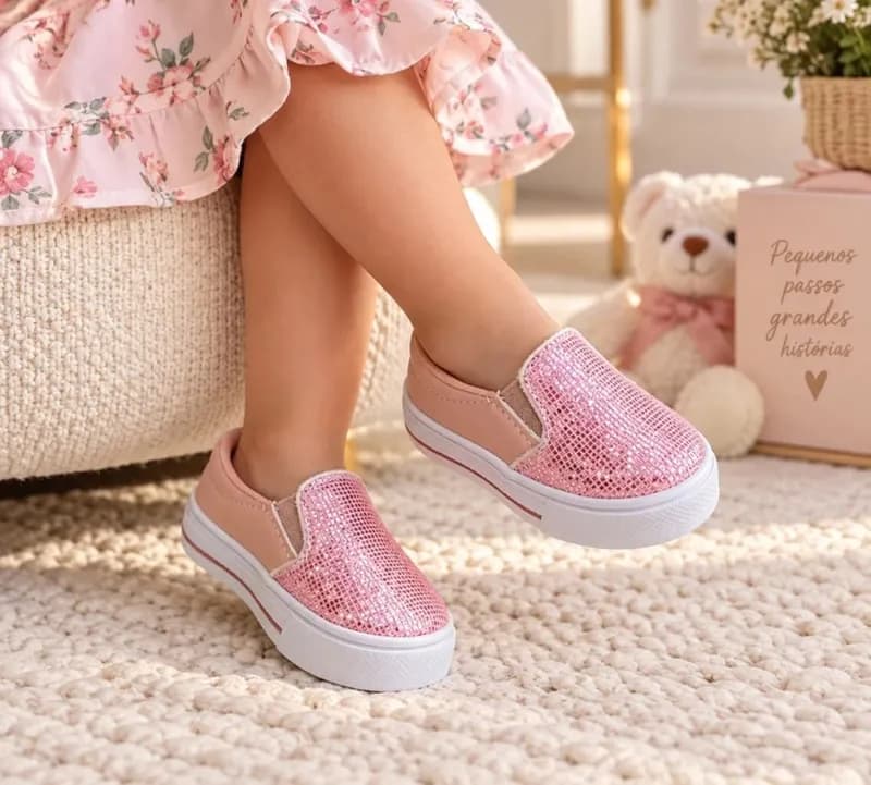 Tênis Baby Infantil Slip On com Glitter
