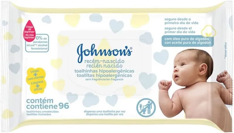Lenço Umedecido Recém-Nascido Johnson's Baby com 96 unidades