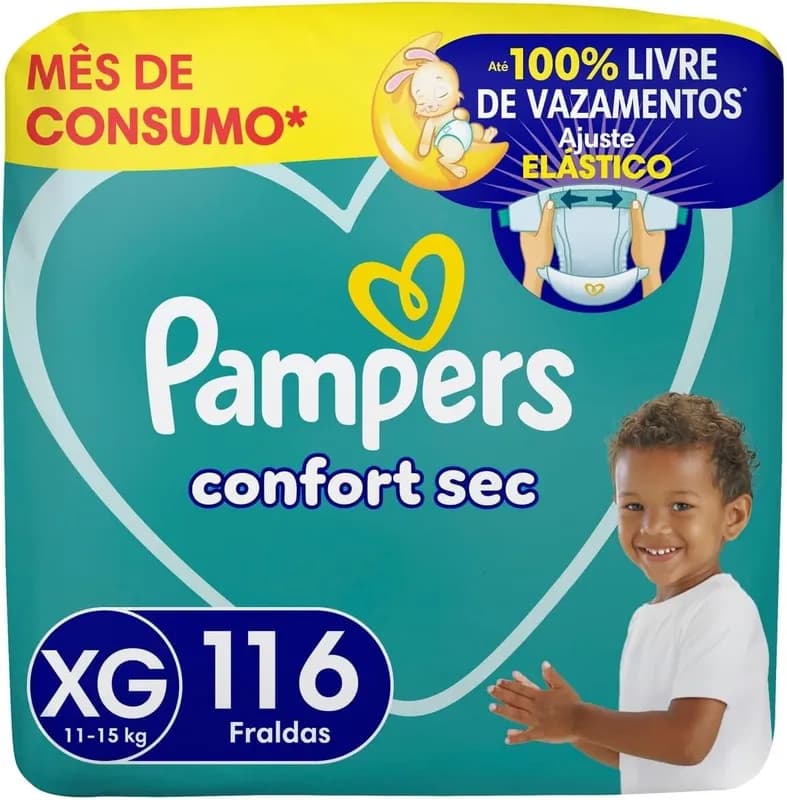 Fralda Pampers Confort Sec XG com 116 Unidades