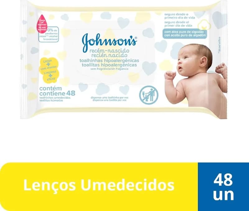 Lenço Umedecido Johnson's Baby Recém-Nascido 48 unidades