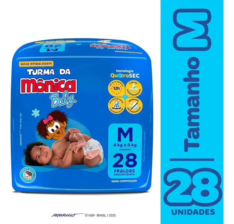 Fralda Turma da Mônica Baby M 28 Unidades
