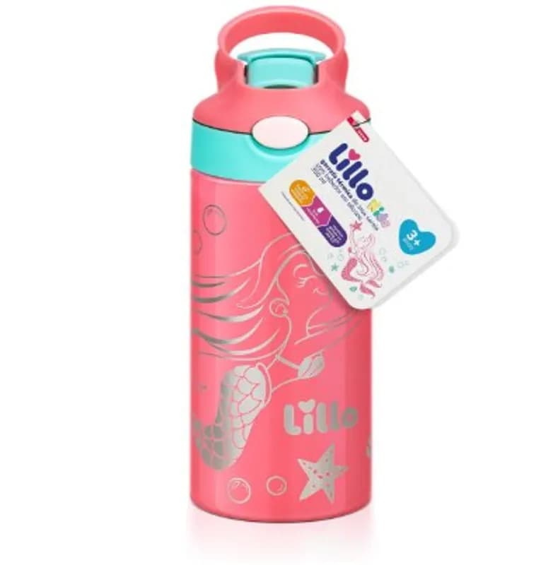 Garrafa Infantil de Inox Sereia com bebedor silicone 350 ml Lillo