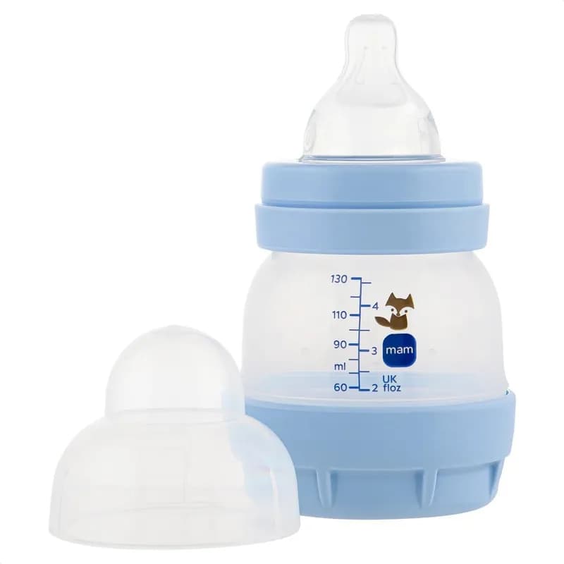 MAM Baby 1 Mamadeira Easy Start 130ml Anticólica e Menos Bolhas de Ar, para Crianças 0+ Meses Autoesterilizável e com Bico de Silicone Skinsoft, Azul Oceano