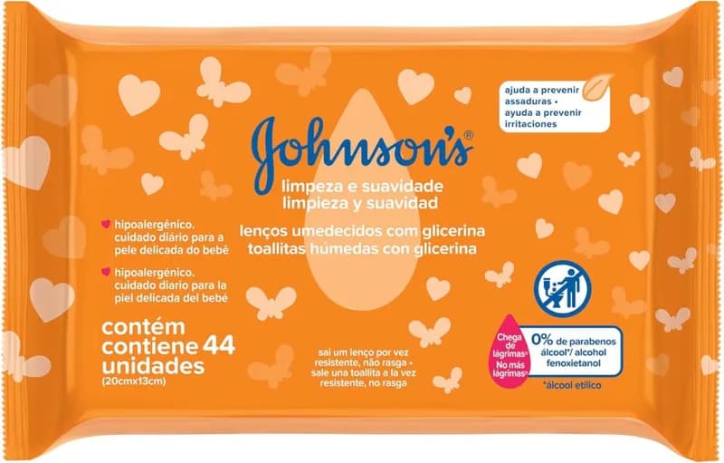 Lenços Umedecidos Johnson's Baby Limpeza e Suavidade, 44 unidades