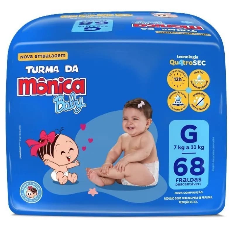 Fralda Turma da Mônica Baby G 68 Unidades