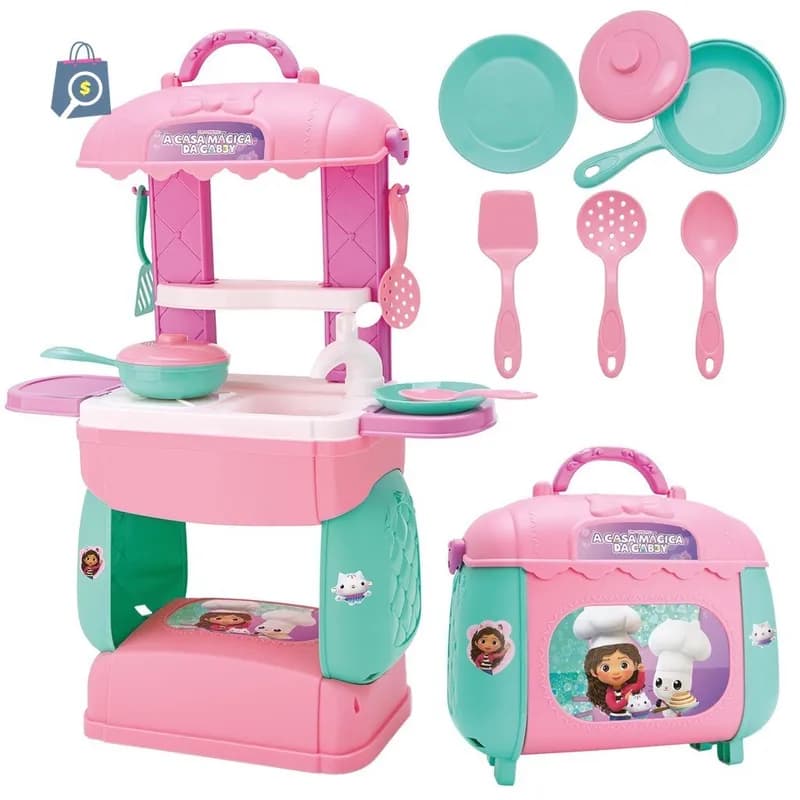 Bag Kitchen Casa Mágica Da Gabby Mini Cozinha Infantil Maleta 2 Em 1 Portátil