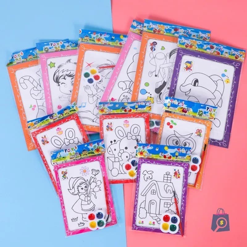 Kit 30 Cards para Colorir Infantil com Lápis e 4 Cores Aquarela