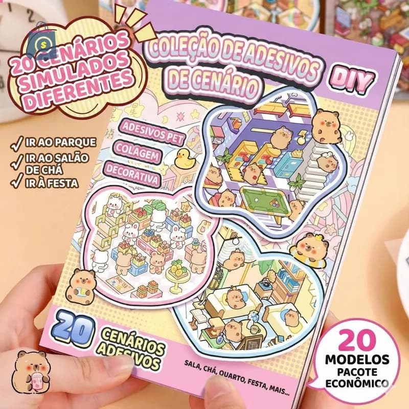 20 Cenas 50 Páginas Caderno Adesivos 3D DIY Antiestresse Educativo Crianças Adultos