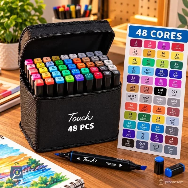 Kit Canetinhas 48 Cores Ponta Dupla para Colorir com Estojo