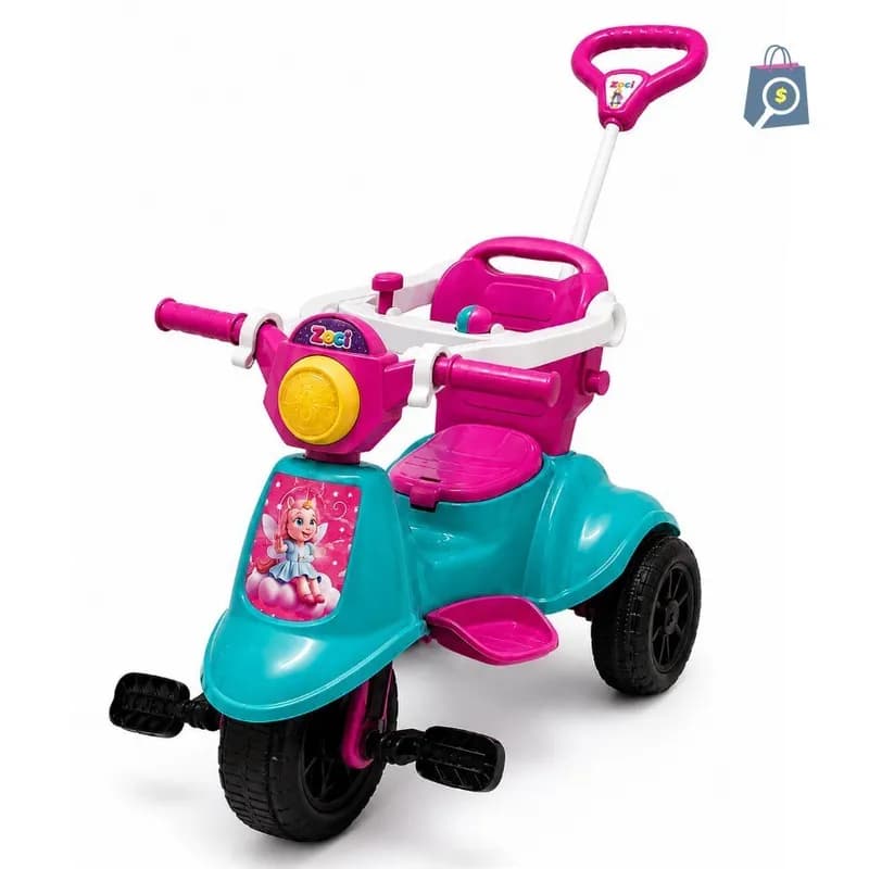 Triciclo Carrinho Motoca com Guia Passeio e Pedal Avespa Colorido Infantil Empurrador