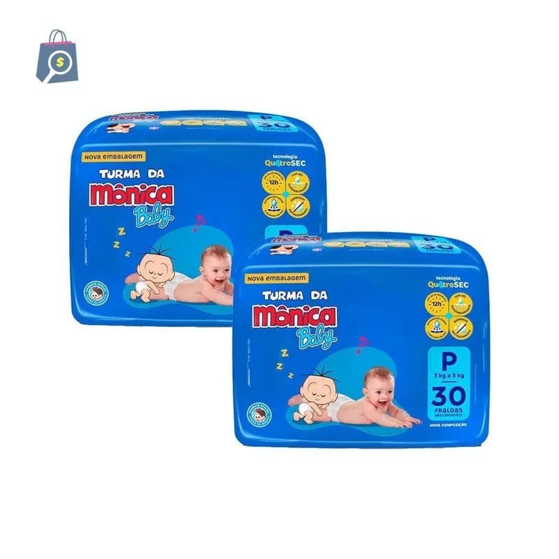 Kit 2 Fraldas Turma da Mônica Baby Jumbo P com 30un cada
