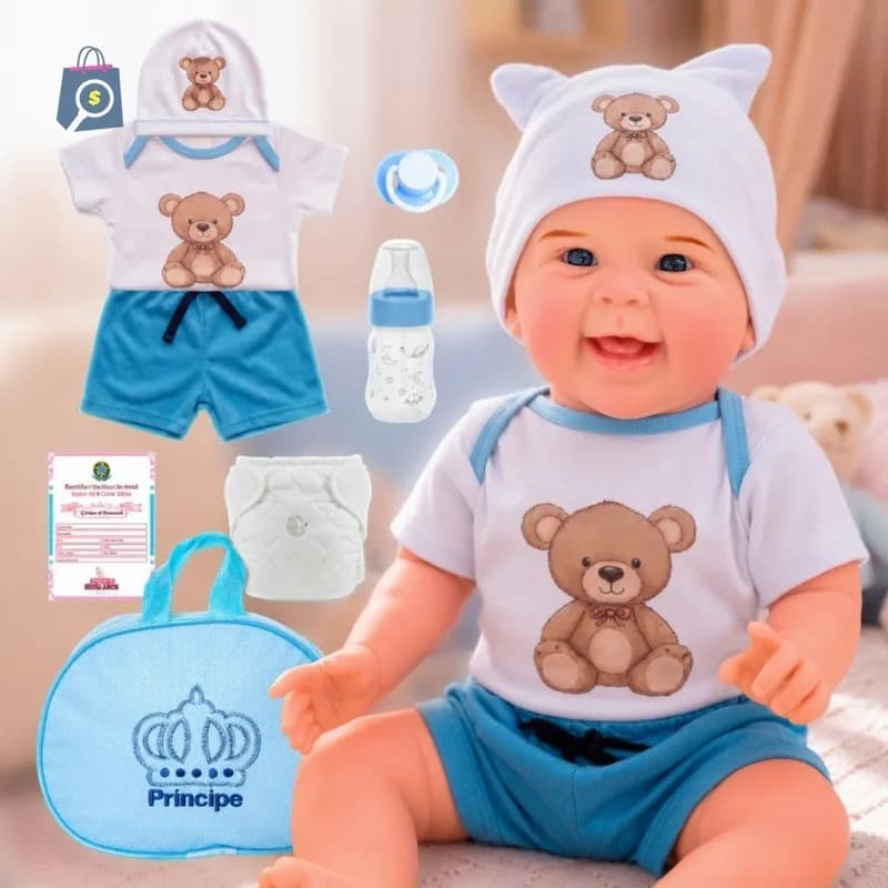 Bebê Reborn Boneco Stitch Menino Original Realista de Silicone Pode Dar Banho