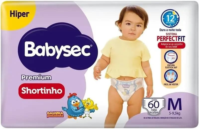 Fralda BabySec Premium Galinha Pintadinha Shortinho M 60 unidades