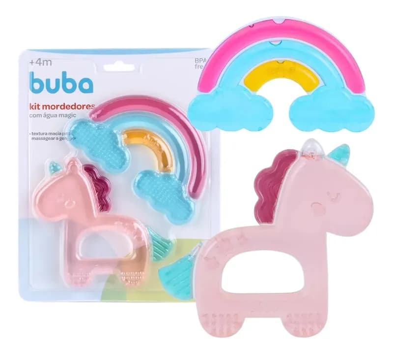 Kit Mordedores Infantil Unicórnio C/ Água Magic 22675 - Buba