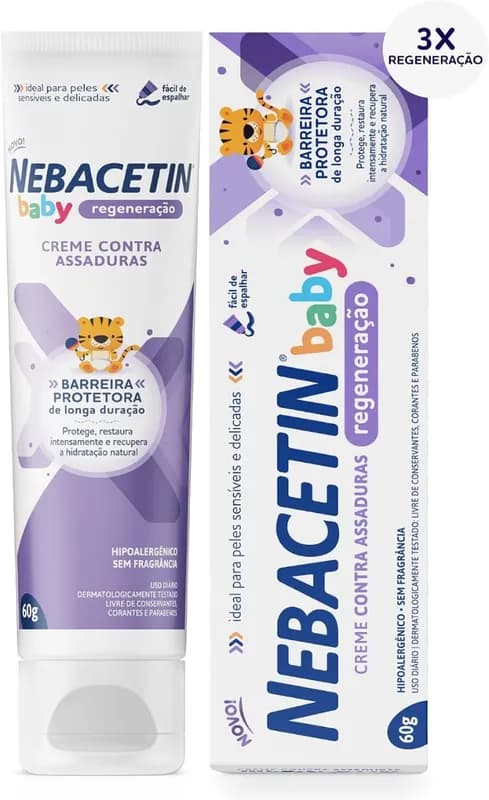Nebacetin Baby Regeneração Pomada Contra Assaduras 60g - Cuida e Trata Peles Irritadas, Forma Barreira Protetora na Pele