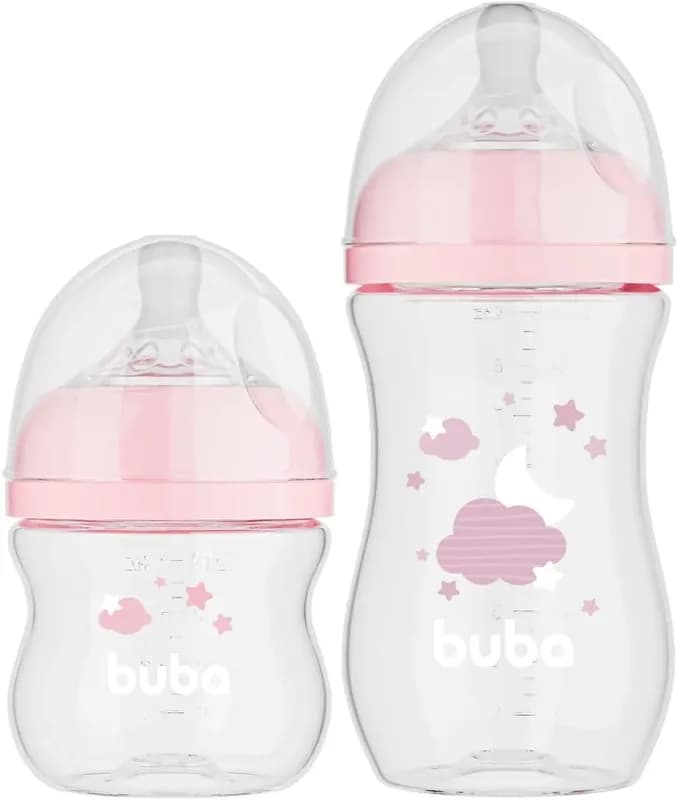 Buba, Kit 2 Mamadeiras Easy Flow Nuvem Rosa 120/270ml