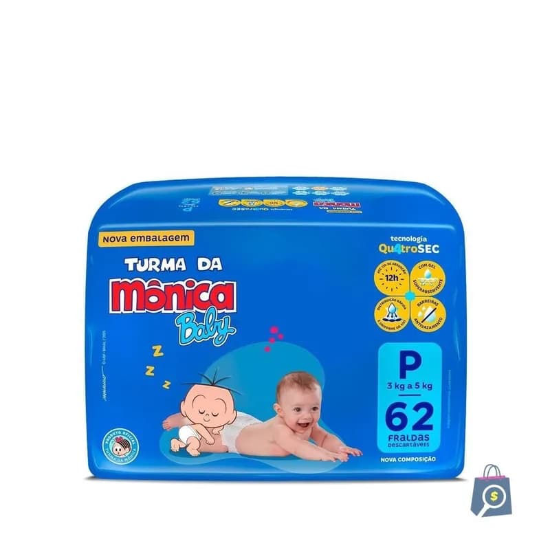 Fralda Turma da Mônica Baby Mega P com 62un