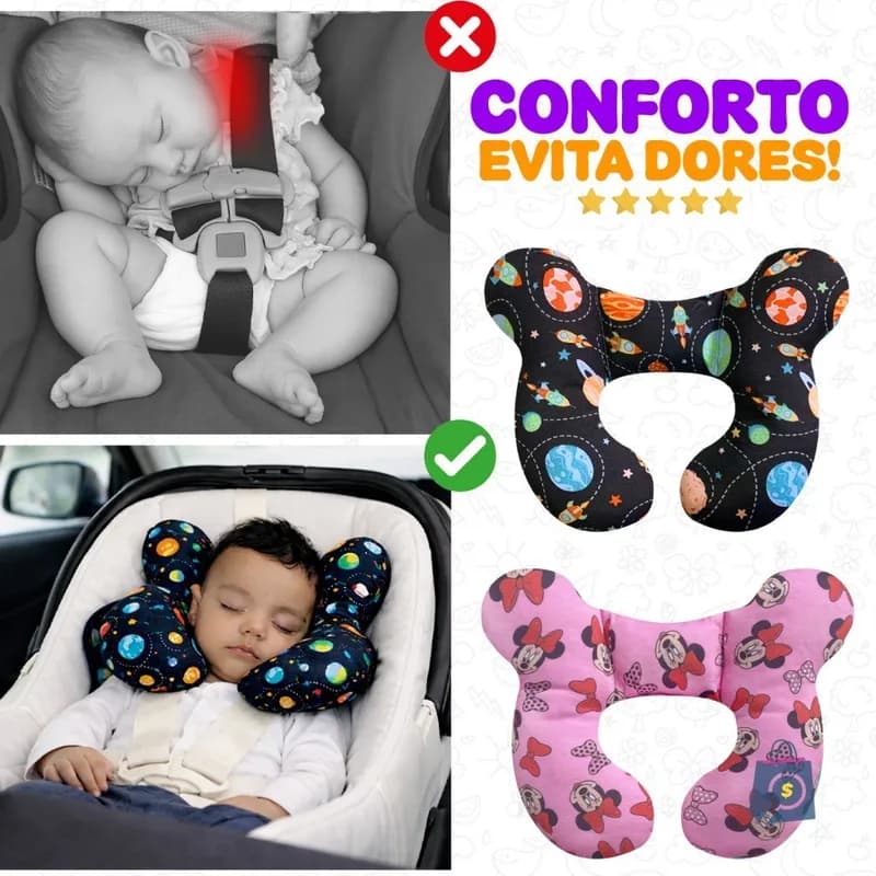 Almofada para Pescoço Bebê Conforto Fofinha Apoio de Cabeça 100% Algodão