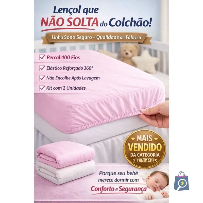 Kit 2 Lençol de Berço Americano 130x70 cm Percal 400 Fios com Elástico Infantil Antialérgico