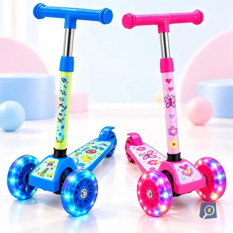 Patinete Infantil 3 Rodas Radical com Luz nas Rodas Guidão em T Estampado para Passeio