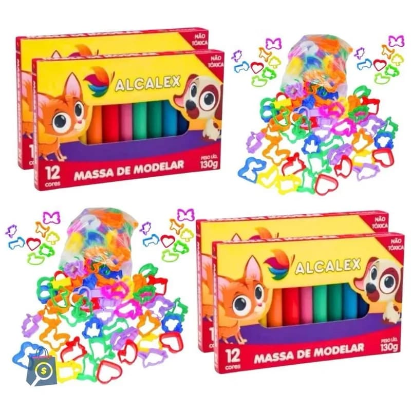 Kit 24 Massinha de Modelar + 25 Moldes Cortador Festa Aniversário Kit Lembracinha