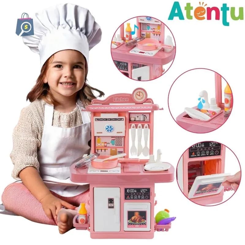Kit Cozinha de Brinquedo Infantil Solta Água e Som Forno Pia Geladeira Panela