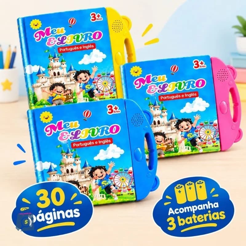 Livro Infantil Bilíngue Português Inglês Interativo com Som Toque Inteligente Educativo