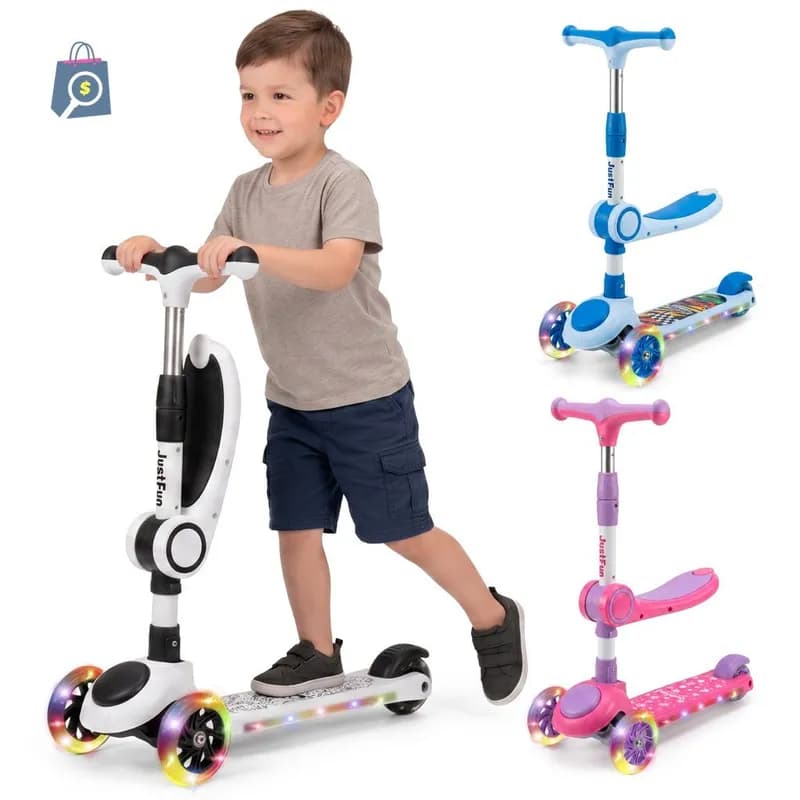 Patinete Infantil 3 Rodas 2 em 1 Assento Ajustável Luz LED Musical Dobrável