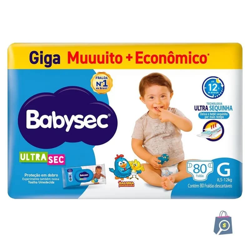 Fralda Descartável Babysec Galinha Pintadinha Ultrasec Giga G 80 Unidades