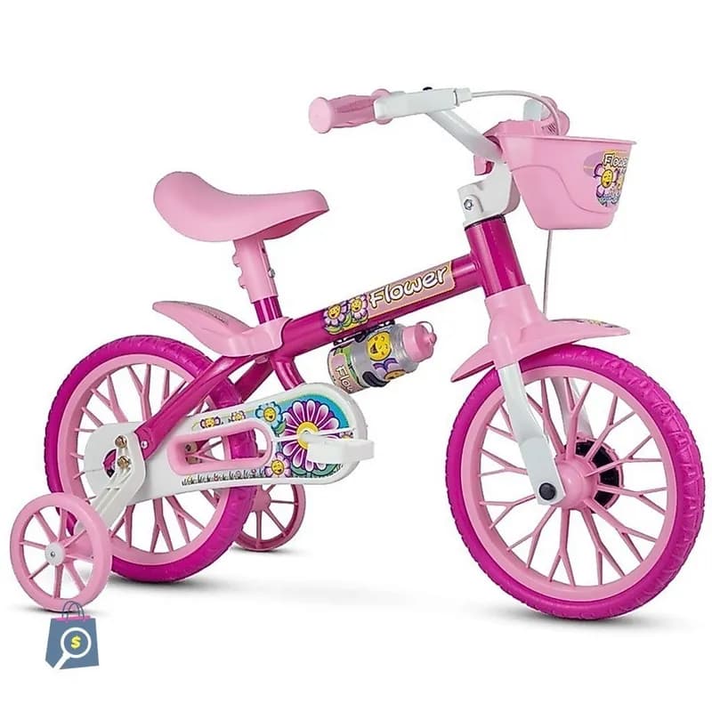 Bicicleta Infantil Aro 12 Freio Tambor 1 Marcha Cestinha Nathor com Rodinha Menina de 90cm a 1m