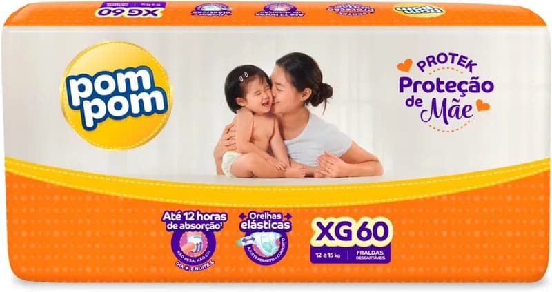 Fralda Pom Pom Protek XG, 60 Unidades