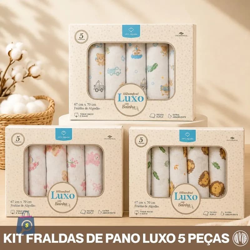 Fralda de Pano Bebê Luxo Bainha 100% Algodão Incomfral Caixa 5 Unidades