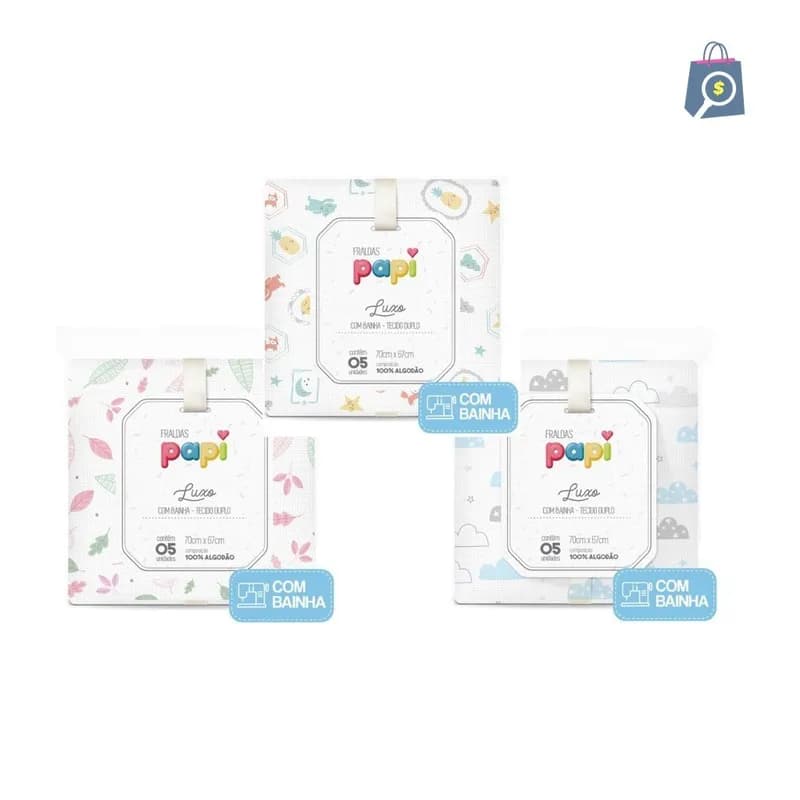 Fralda Luxo Tecido Duplo Papi 5 Unidades